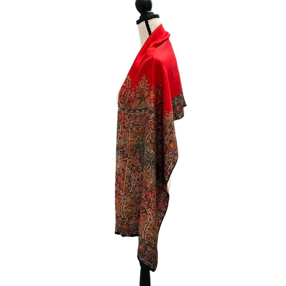 PERRY ELLIS RED, BLACK & GREEN TAPESTRY DESIGN 100% SILK SCARF